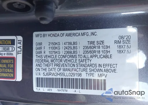2020 Honda Cr-V Awd Ex from USA, damaged, VIN 5J6RW2H55LL029198